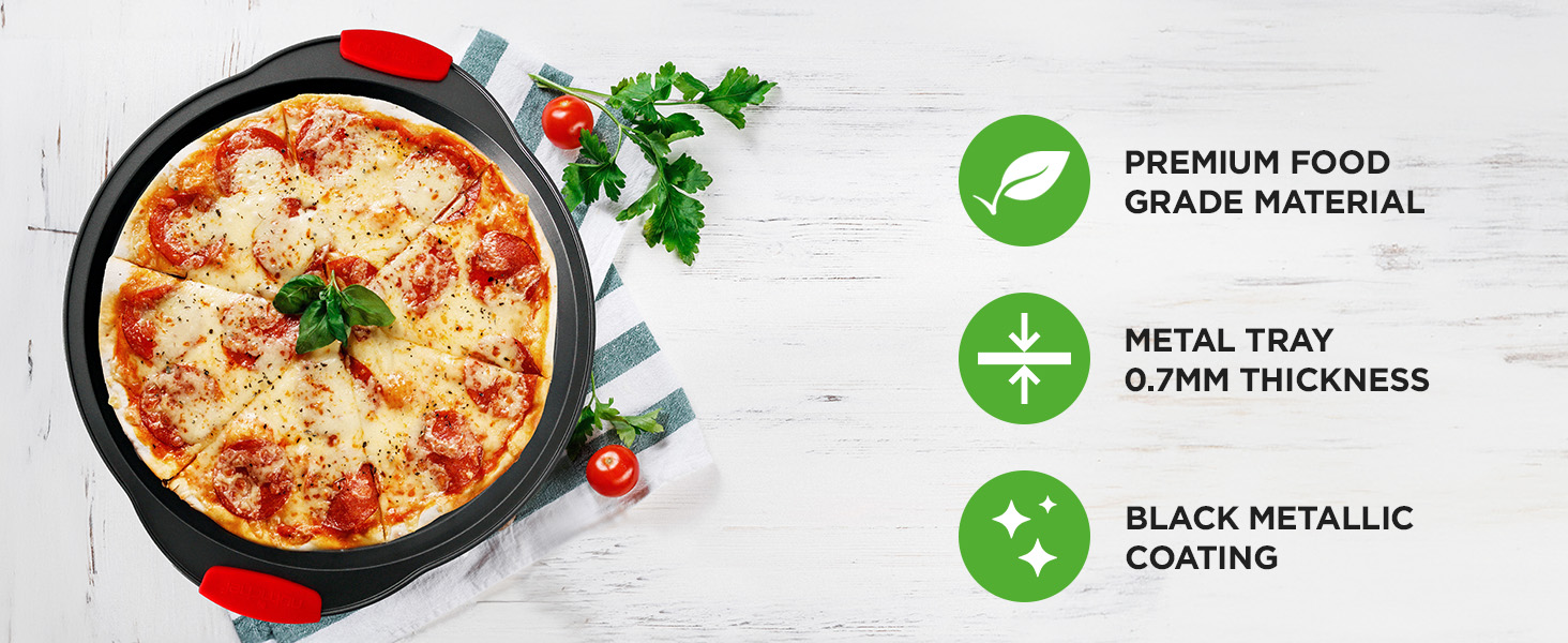 Quality Metal Bakeware with Red Silicone Handles