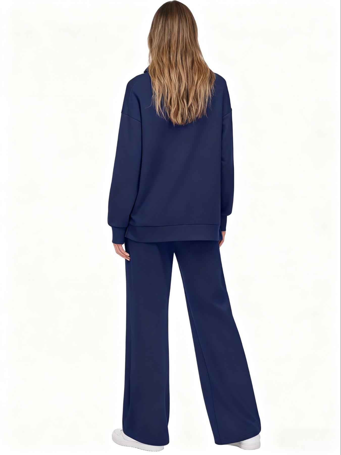 Women's Long Sleeve Drawstring Pants Set Outfit, Casual Fall Winter, Fashionable Pure Color Commuter Wear, Style