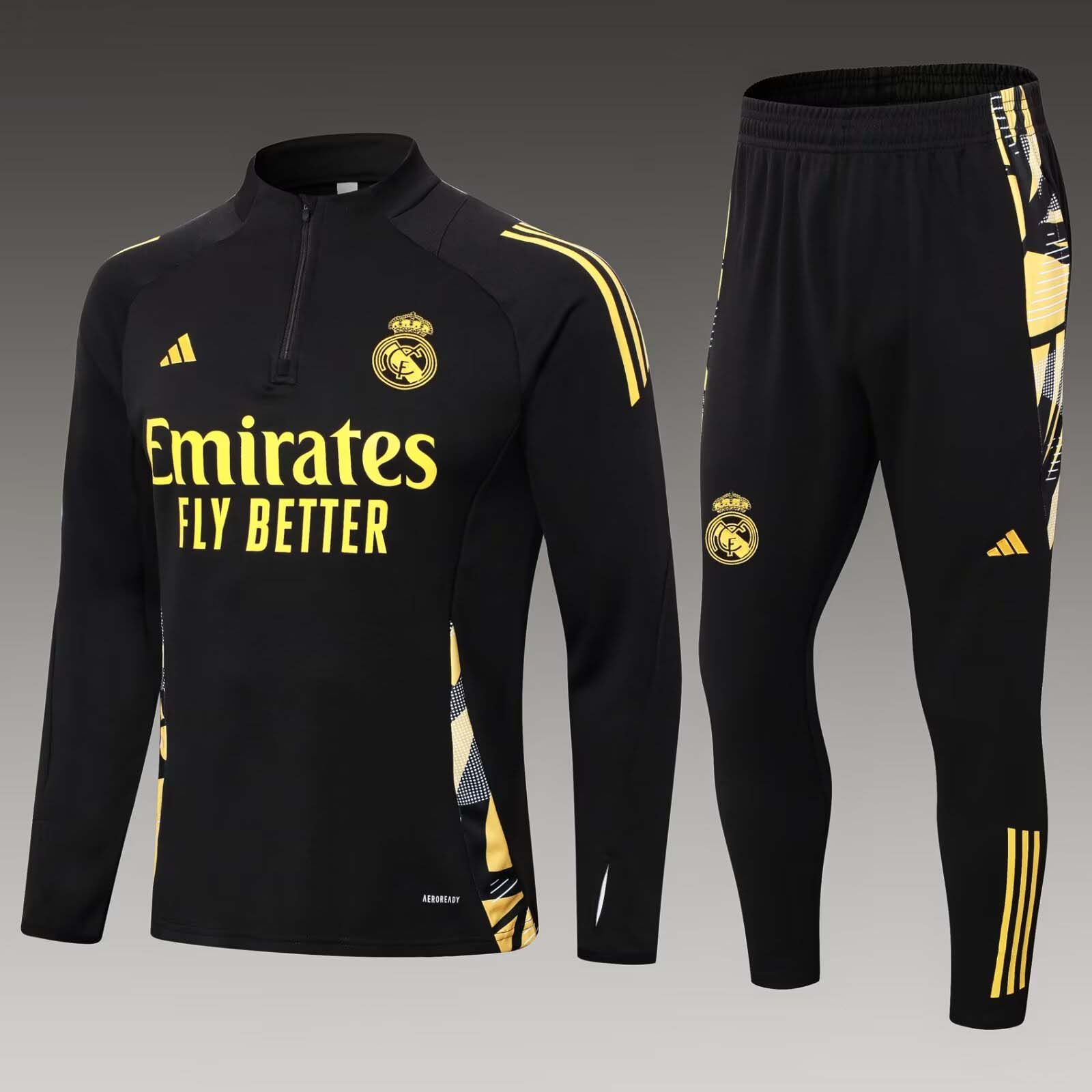 2024/2025 Real Madrid Half-Pull Training Suit Black Football Shirt 1:1 Thai Quality Set:football jersey mysite: unitedjerseyfootball 邓江浪:football