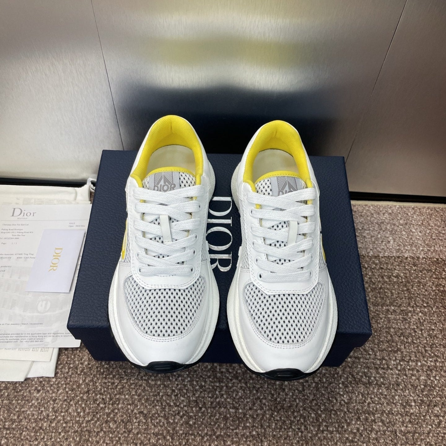 DIOR 25S D-RUN'N COUPLE SNEAKERS IN WHITE YELLOW CALFSKIN AND MESH、mysite、Cacoeks