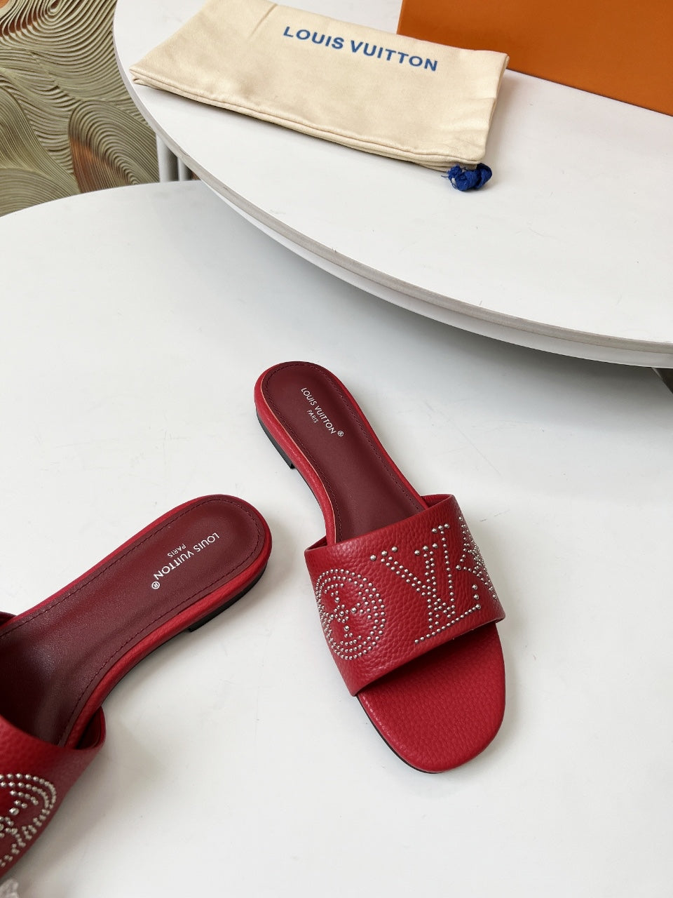 FLAT SLIDE IN RUBY RED LAMBSKIN WITH RHINSTONES、mysite、Cacoeks