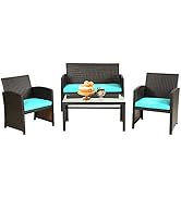 FDW Outdoor Patio Furniture Sets Wicker Rattan Chair Patio Set 4 Pieces Conversation Set Lawn Cha...