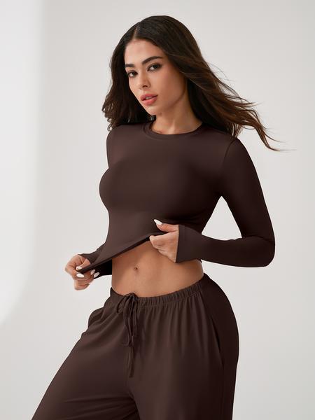 Two Piece Set Women's Home Clothing Set Soft and Skin Friendly Long Sleeved T-shirt Loose and Wide Leg Pants with Adjustable Drawstring Daily Leisure Travel Airport Travel Home Wear Women's Pajamas Set, Womenswear