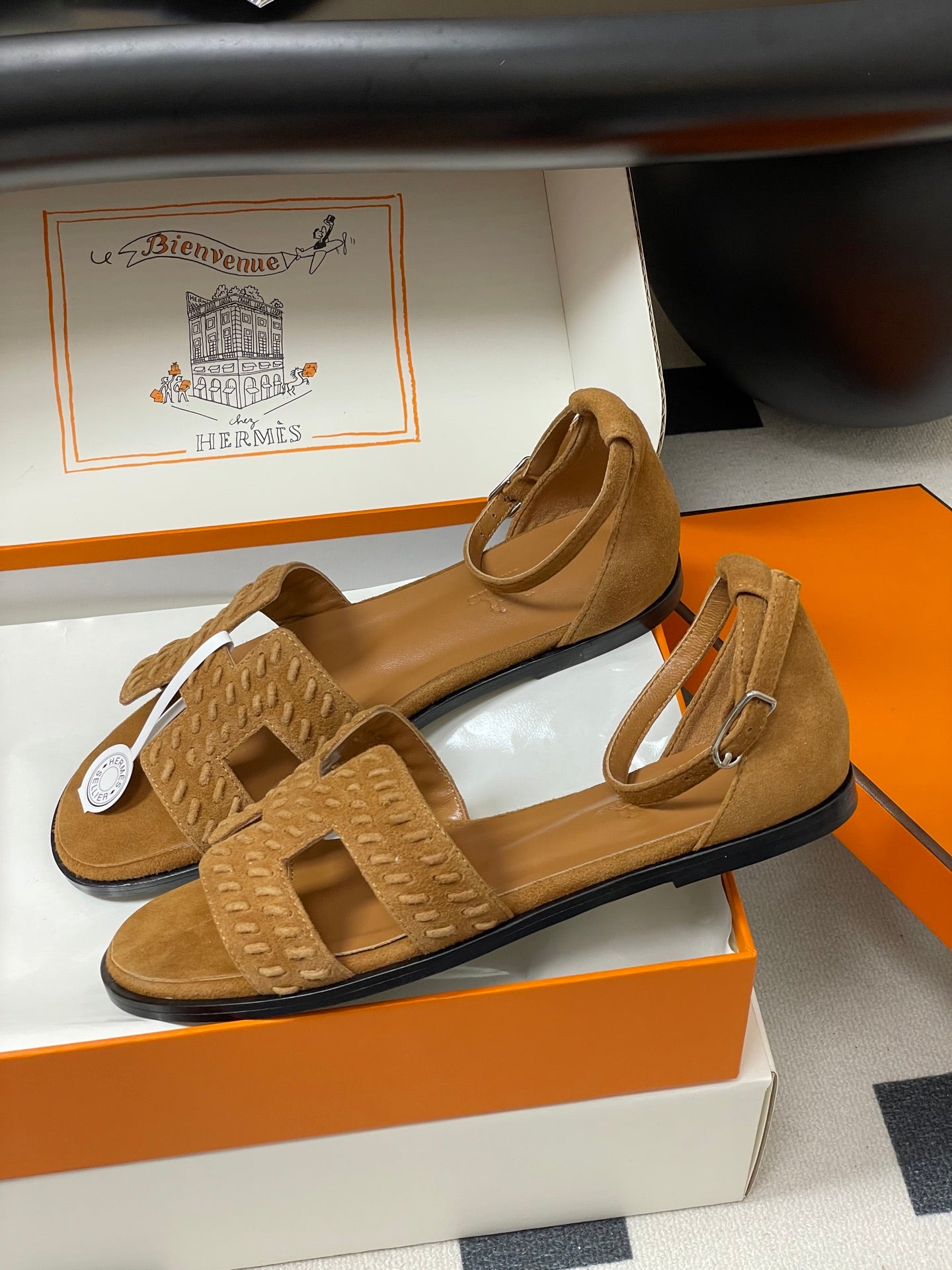 HM 25S SANTORINI SANDAL IN BROWN SUEDE AND LAMBSKIN、mysite、Cacoeks