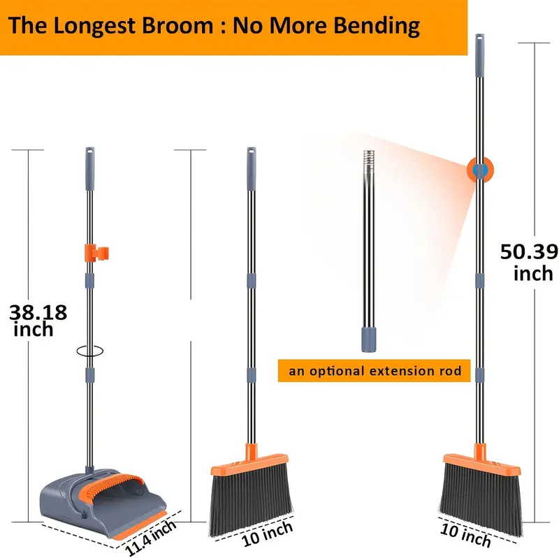 local upgrade broom and dustpan set self cleaning with dustpan teeth indoor outdoor sweeping ideal for use stand up broom and dustpan details 1