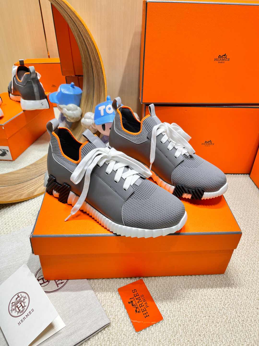 DEPART SLIP-ON SNEAKER IN MOUSE GRAY KNIT AND CALFSKIN、mysite、Cacoeks