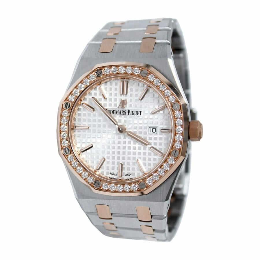 audemars piguet royal oak quartz ladies rose gold steel silver index diamond bezel 67651sr zz 1261sr 01 replica 2