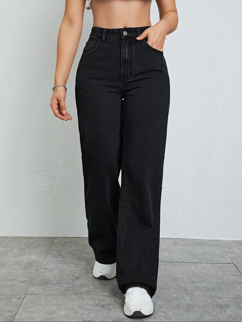 Women's Vintage Style Loose Fit Straight Leg Jeans, Casual Fitted Denim Jeans for Fall & Winter, Classic Boyfriend Look
