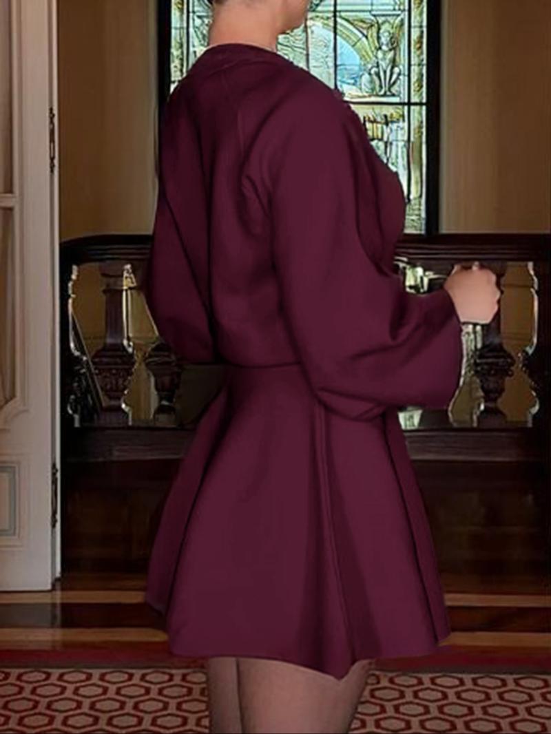 Women's Casual Half-High Neck Long Sleeve Knit Dress, Plain Color Loose-Fitting Sweater Dress, Fall & Winter Fashion