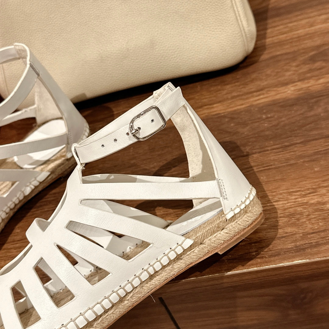 STRAW SOLE SANDAL WHITE LAMBSKIN、mysite、Cacoeks