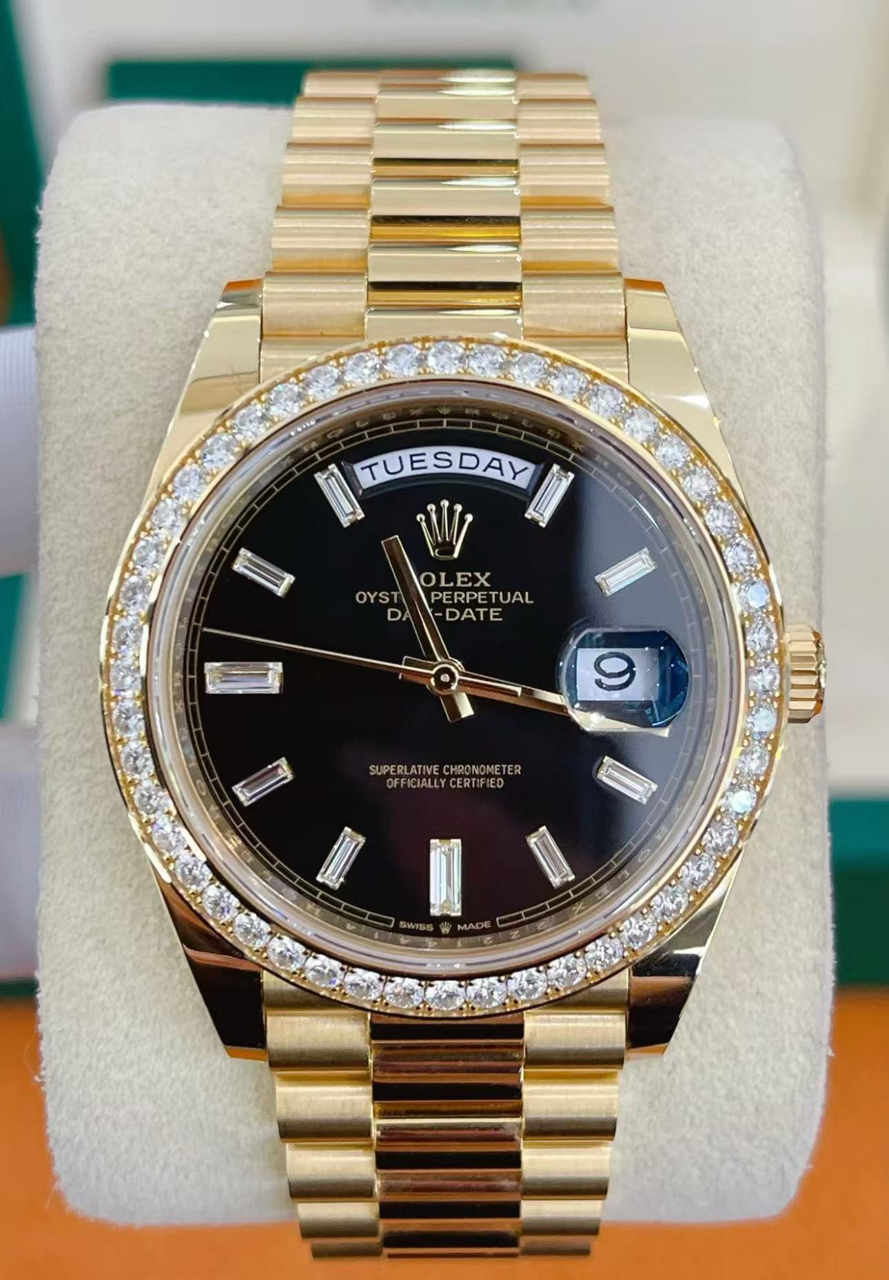 Rolex Day-Date Super Clone Swiss Replica Watch Ref M228348RBR-0039 Black Sugar Dial 3255 Swiss Movement