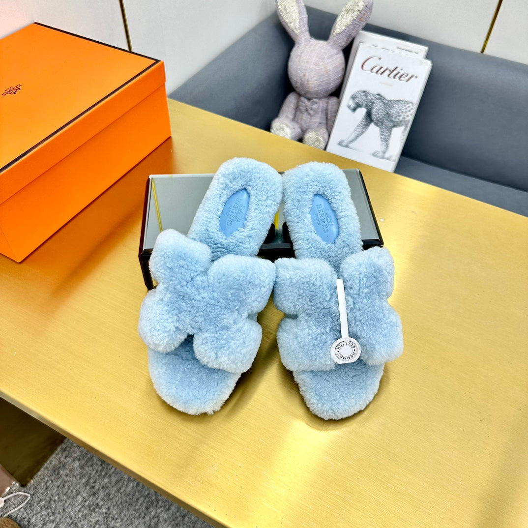 0RAN SHEARLING SANDALS POWDER BLUE、mysite、Cacoeks