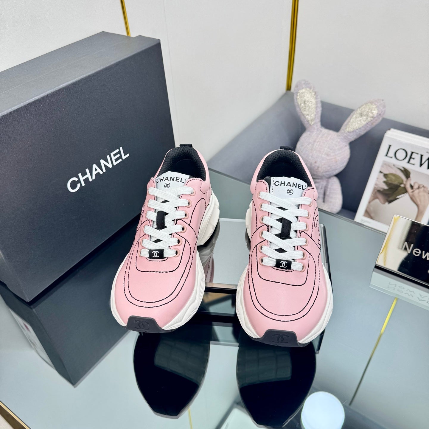 TRAINERS SNEAKER IN LIGHT PINK CALFSKIN WITH BLACK EMBROIDERED、mysite、Cacoeks