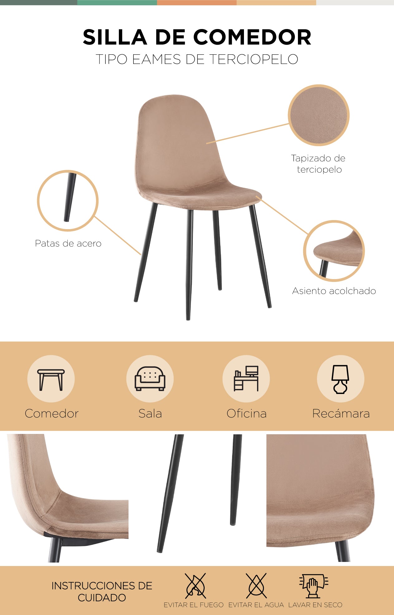 Silla de Sala Comedor Eames Terciopelo Beige