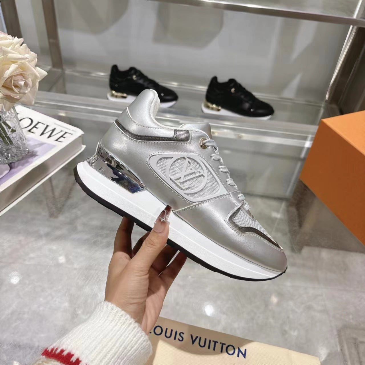 SNEAKERS IN WHITE MIX SILVER MESH AND CALFSKIN、mysite、Cacoeks