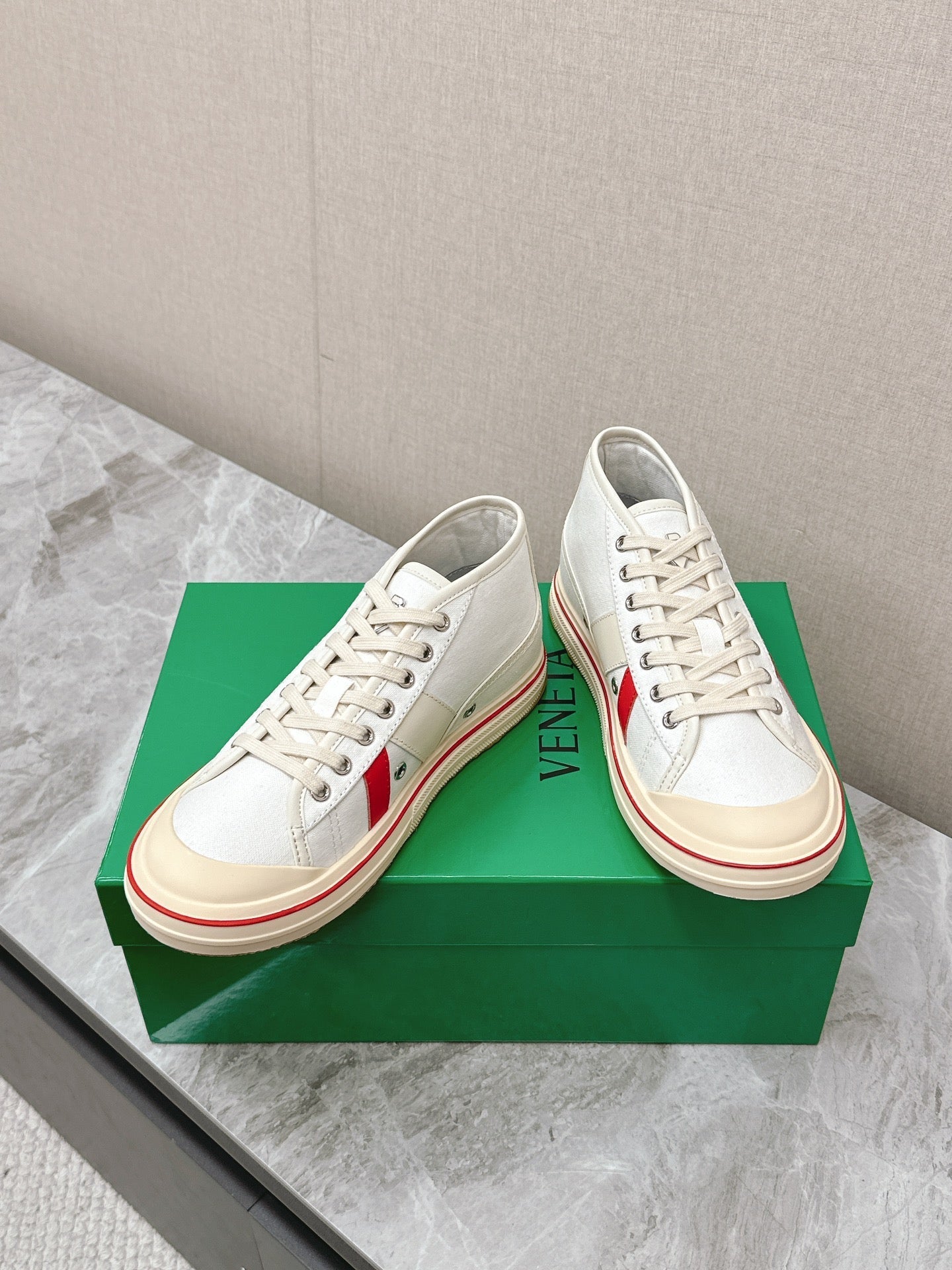 ELIOT SNEAKER IN WHITE MIX CHERRY RED CANVAS AND CALFSKIN、mysite、Cacoeks