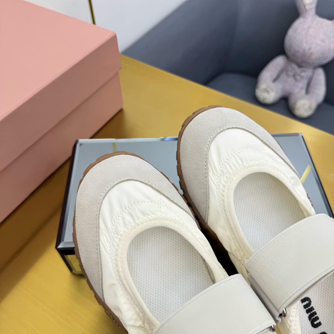 BALLERINAS SHOES IN WHITE TYRE TECHNICAL FABRIC GREY SUEDE、mysite、Cacoeks