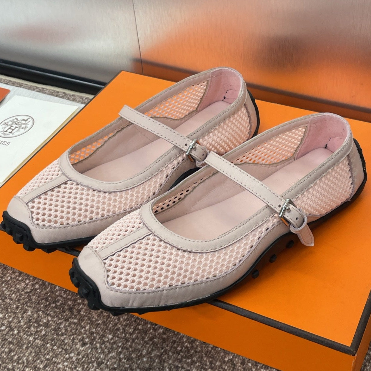 KICHU BALLET FLAT IN LIGHT PINK CROCHET KNIT AND CALFSKIN、mysite、Cacoeks