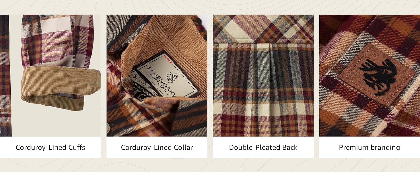 features, button-close pocket, corduroy lined collar and cuffs, double pleat back for free movement