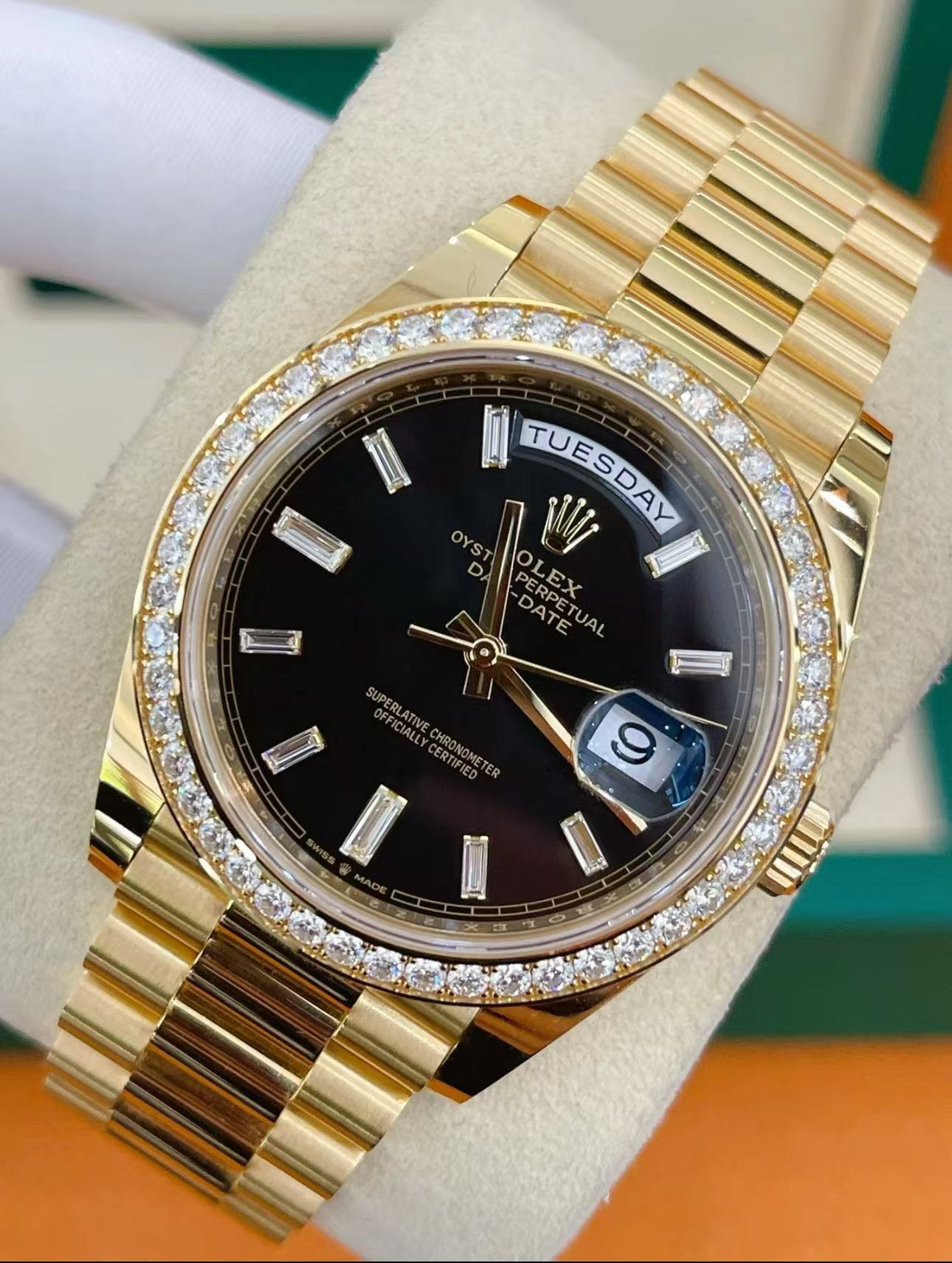 Rolex Day-Date Super Clone Swiss Replica Watch Ref M228348RBR-0039 Black Sugar Dial 3255 Swiss Movement