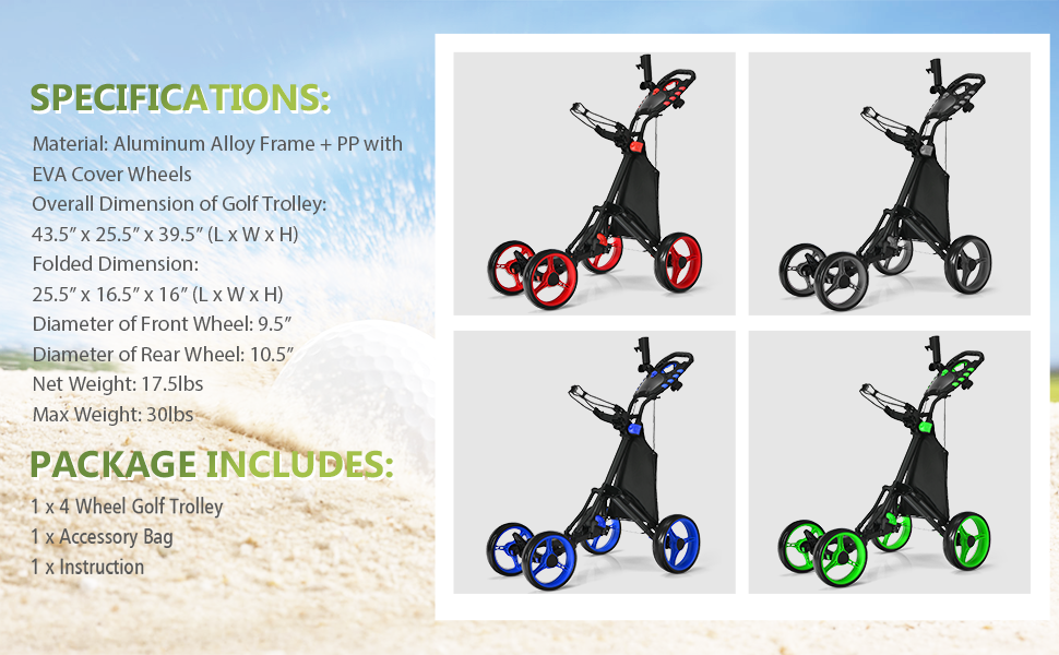 4 wheels golf push cart
