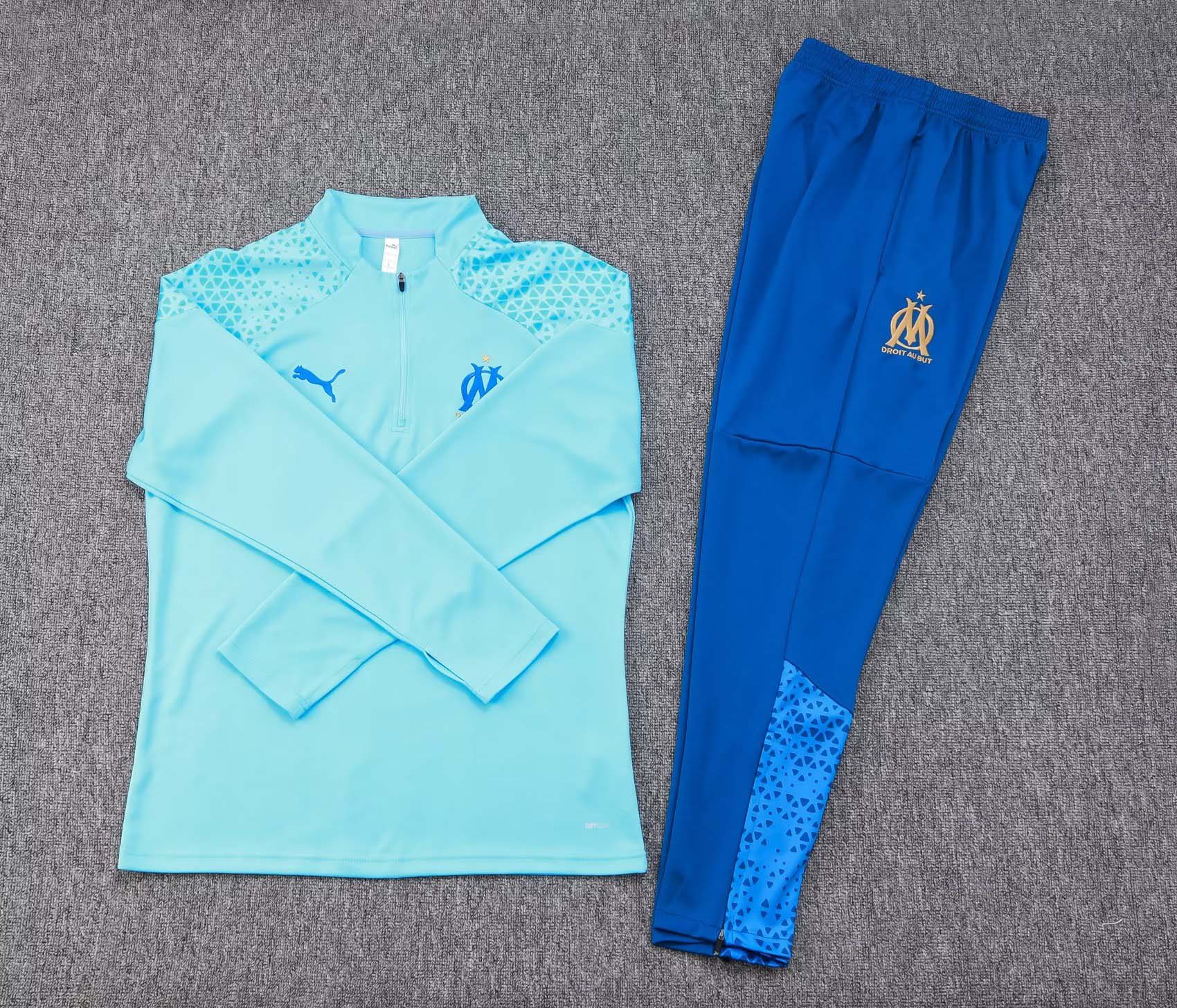 2023/2024 Olympique de Marseille Half-Pull Training Suit Light blue Football Jersey Set:football jersey mysite: unitedjerseyfootball 邓江浪:football