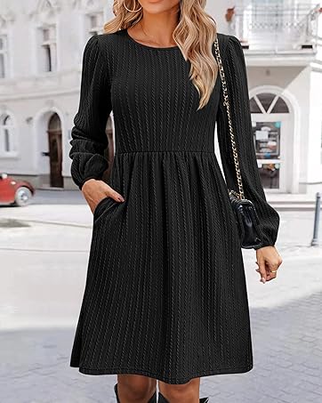 Casual Winter Dress for Women 2024 Long Sleeve Tunic Dresses with Pockets Fall Knit Sweater Dress