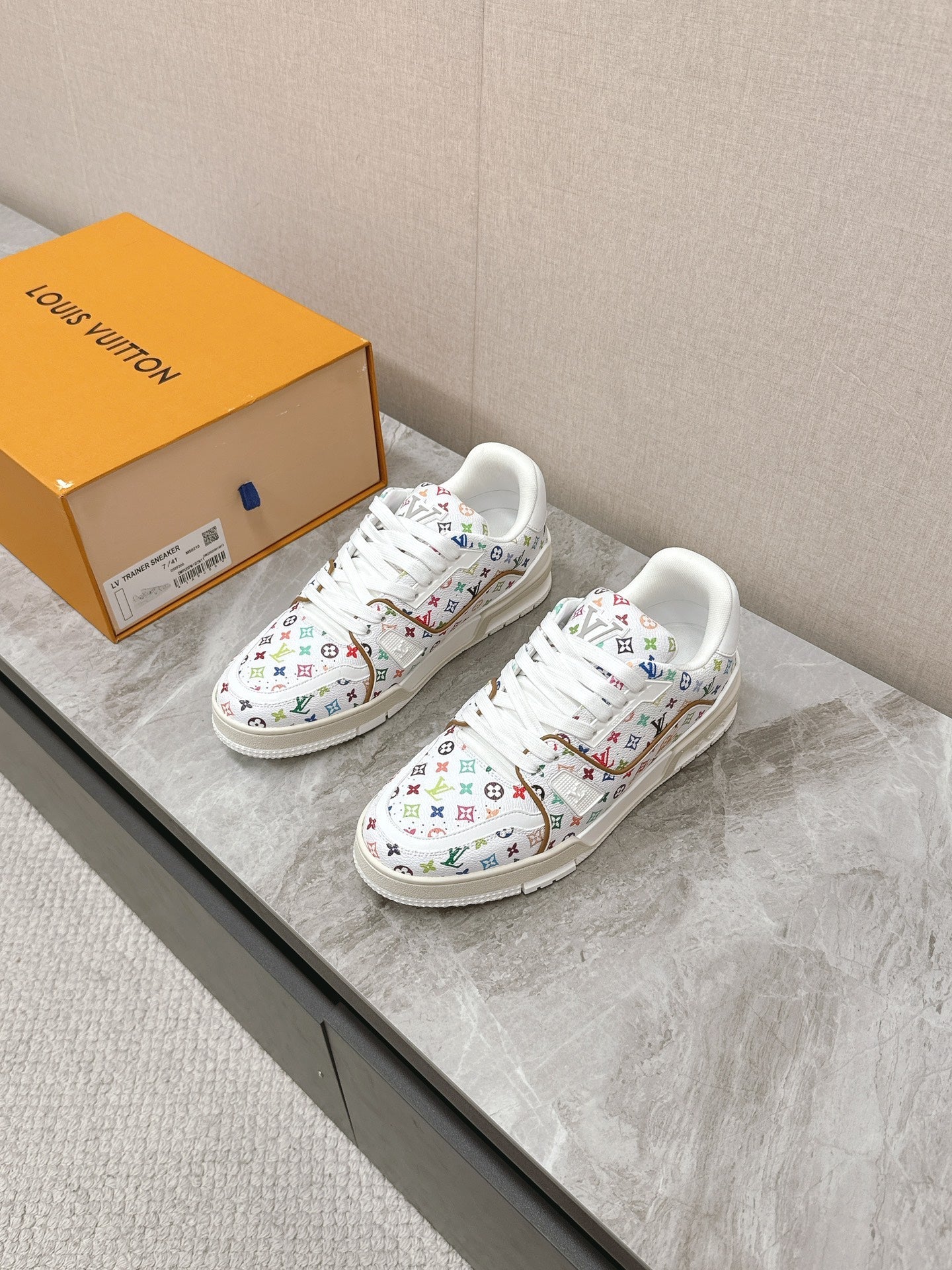TRAINER SNEAKER IN WHITE MIX COLORFUL CALFSKIN、mysite、Cacoeks