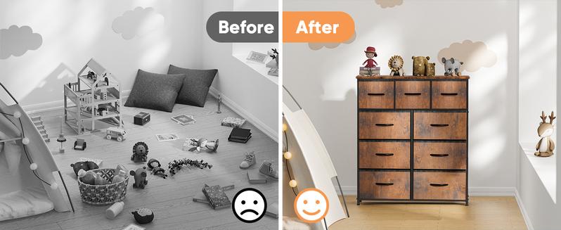 Product Introduction of Cupboards Cabinets Dresser - with 9 Drawers, Bedroom Organizer, Steel Frame and Wood Top for Bedroom, Closet, Entryway 1