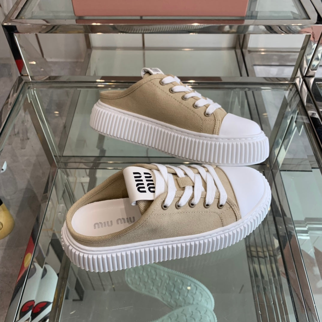 Mule Shoes Khaki And White Canvas、mysite、Cacoeks