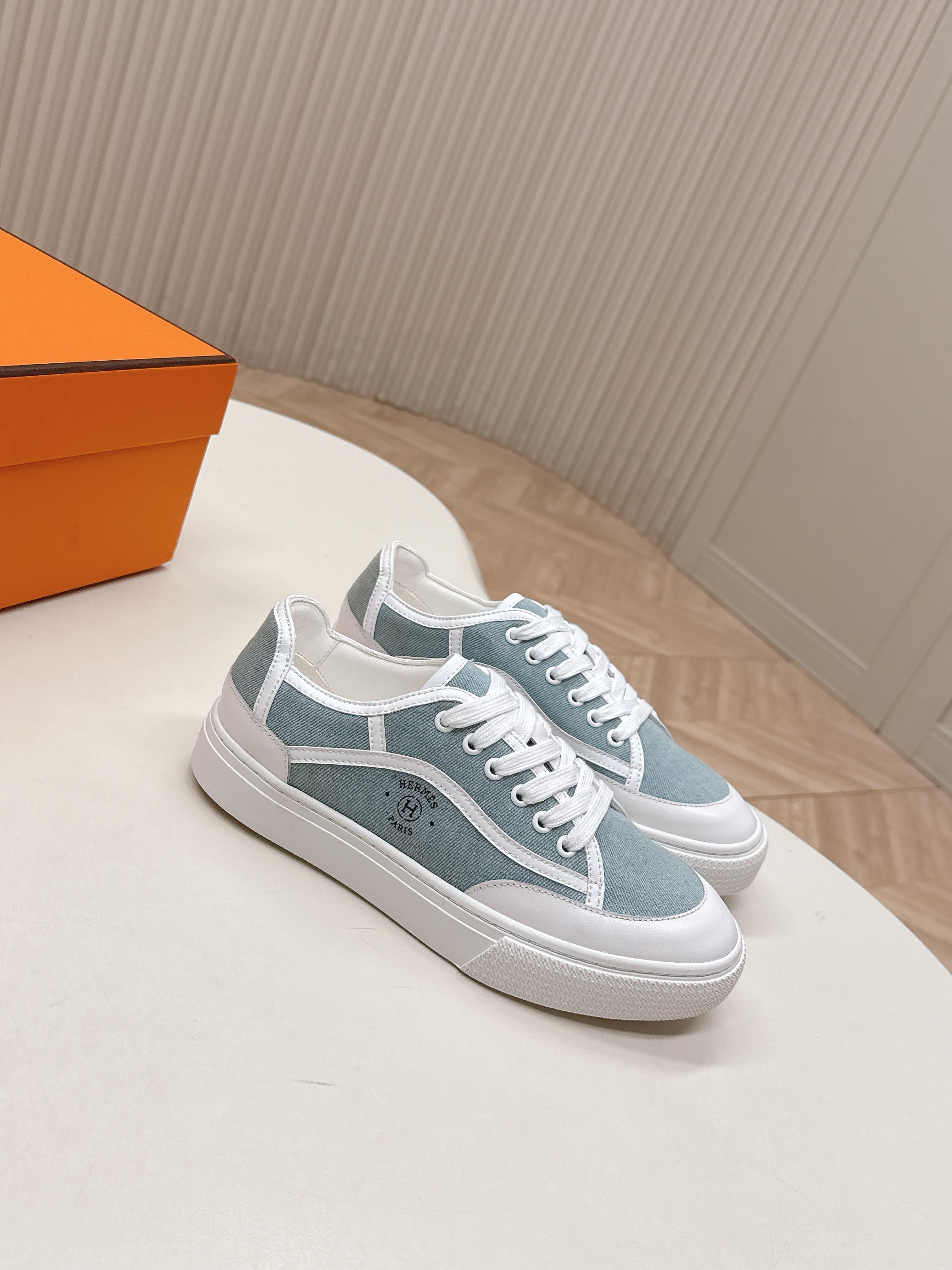 HM 25S SNEAKER LOW SPORTS IN BLUE DENIM MIX WHITE LAMBSKIN、mysite、Cacoeks