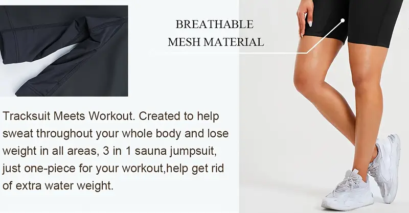womens full body shapewear sauna suits half zipper short sleeve   romper for waist training   details 2