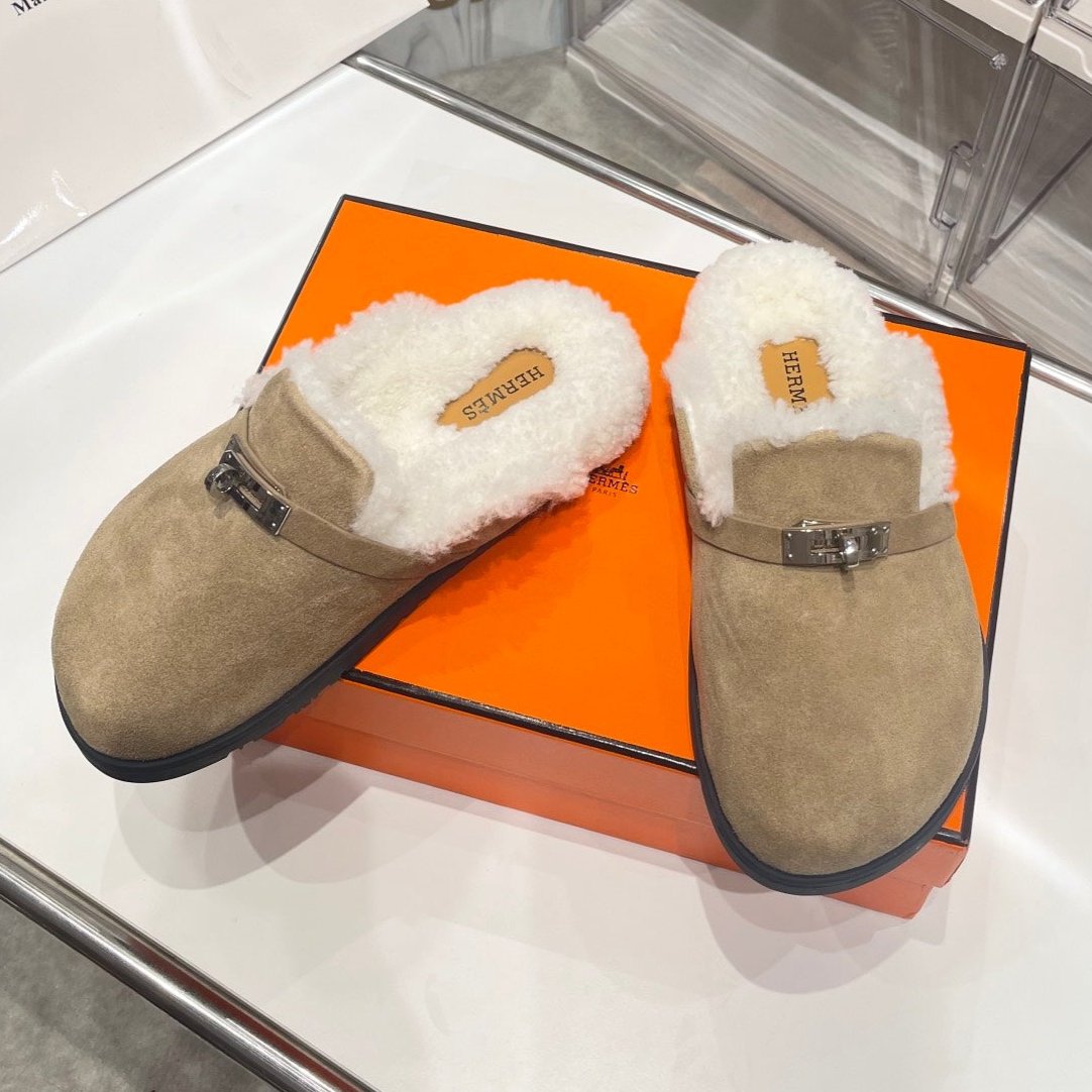 SLIP-ON MULE IN TORTILLA BROWN SUEDE AND SHEARLING LINING、mysite、Cacoeks