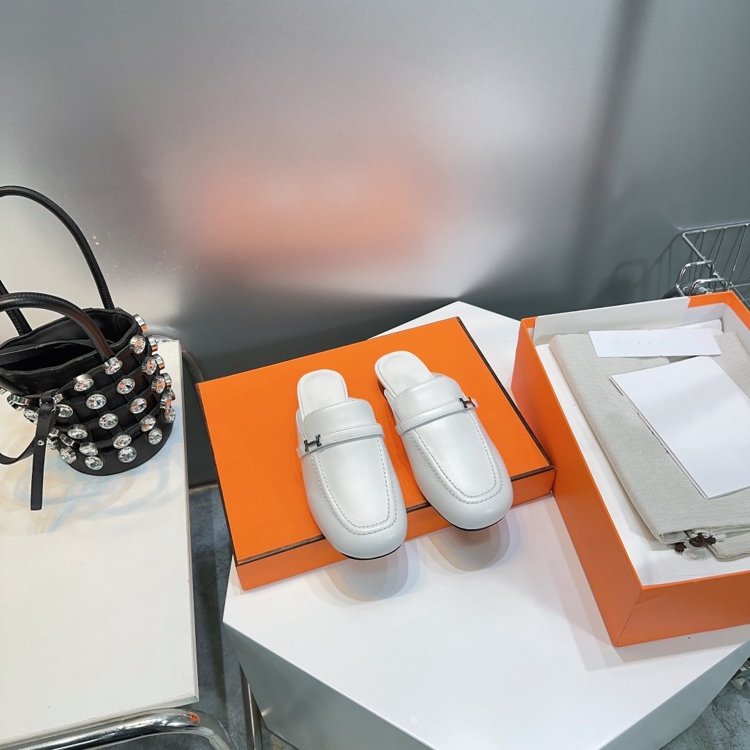 Lena Mule White Leather、mysite、Cacoeks