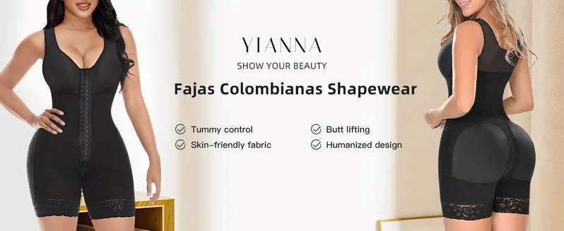 YIANNA Fajas Colombianas Shapewear for Women Tummy Control Full Shapewear Butt Lifter with Zipper Crotch