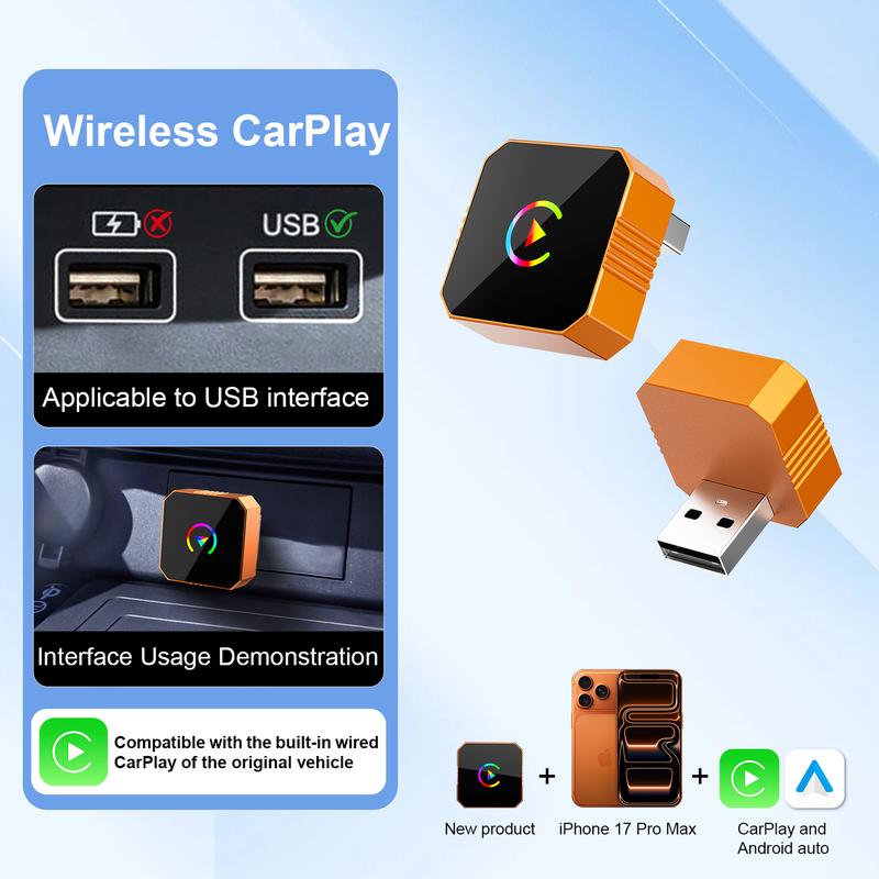 Aimoon Mini Orange Cube Pro 3.0 Wireless CarPlay & Android Auto Adapter 2026– Plug & Play, Fast Auto-Reconnect