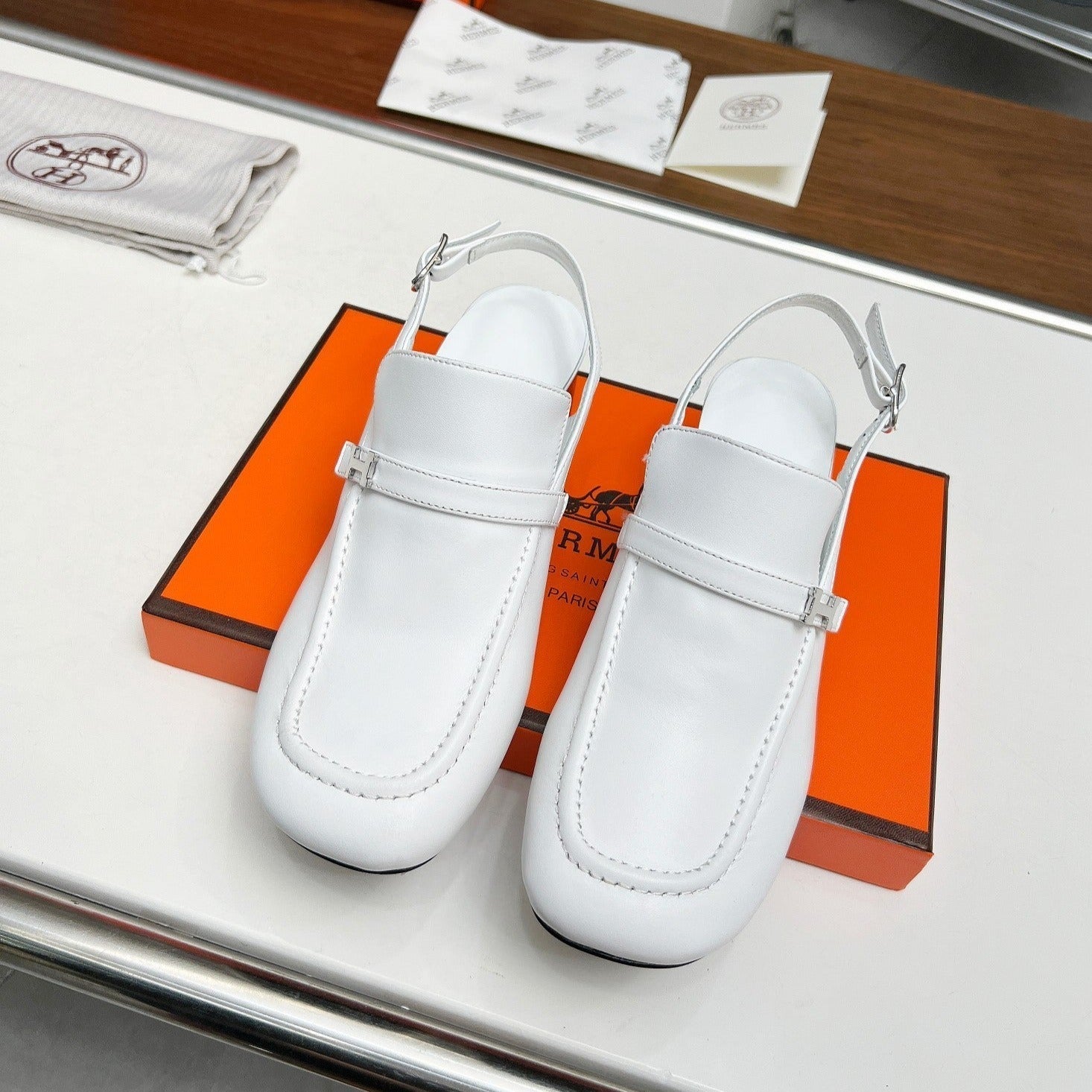 SQUARE TOE SLINGBACK SNOW CALFSKIN、mysite、Cacoeks