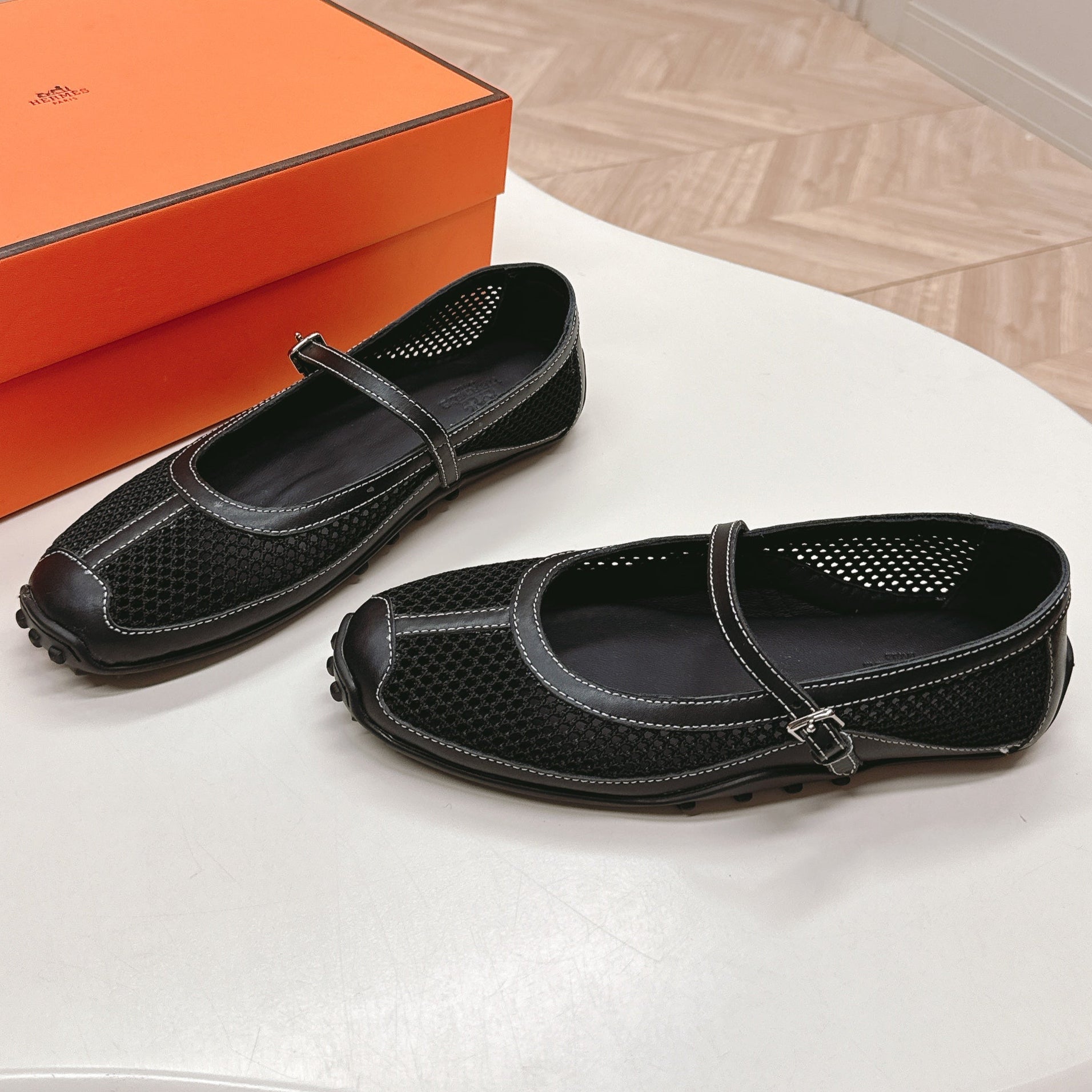 KICHU BALLET FLAT IN BLACK CROCHET KNIT AND CALFSKIN、mysite、Cacoeks