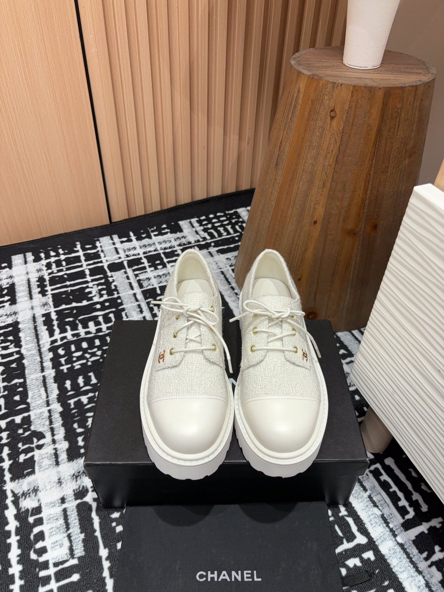 CC OXFORD SHOES IN WHITE TWEED AND CALFSKIN、mysite、Cacoeks