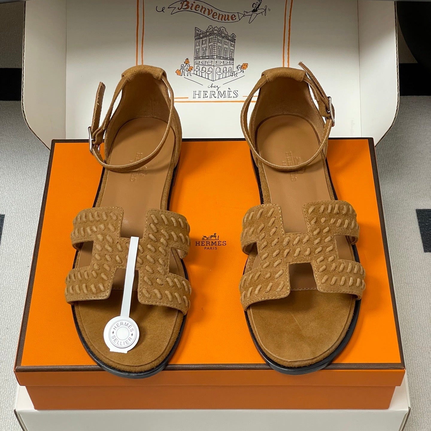 HM 25S SANTORINI SANDAL IN BROWN SUEDE AND LAMBSKIN、mysite、Cacoeks