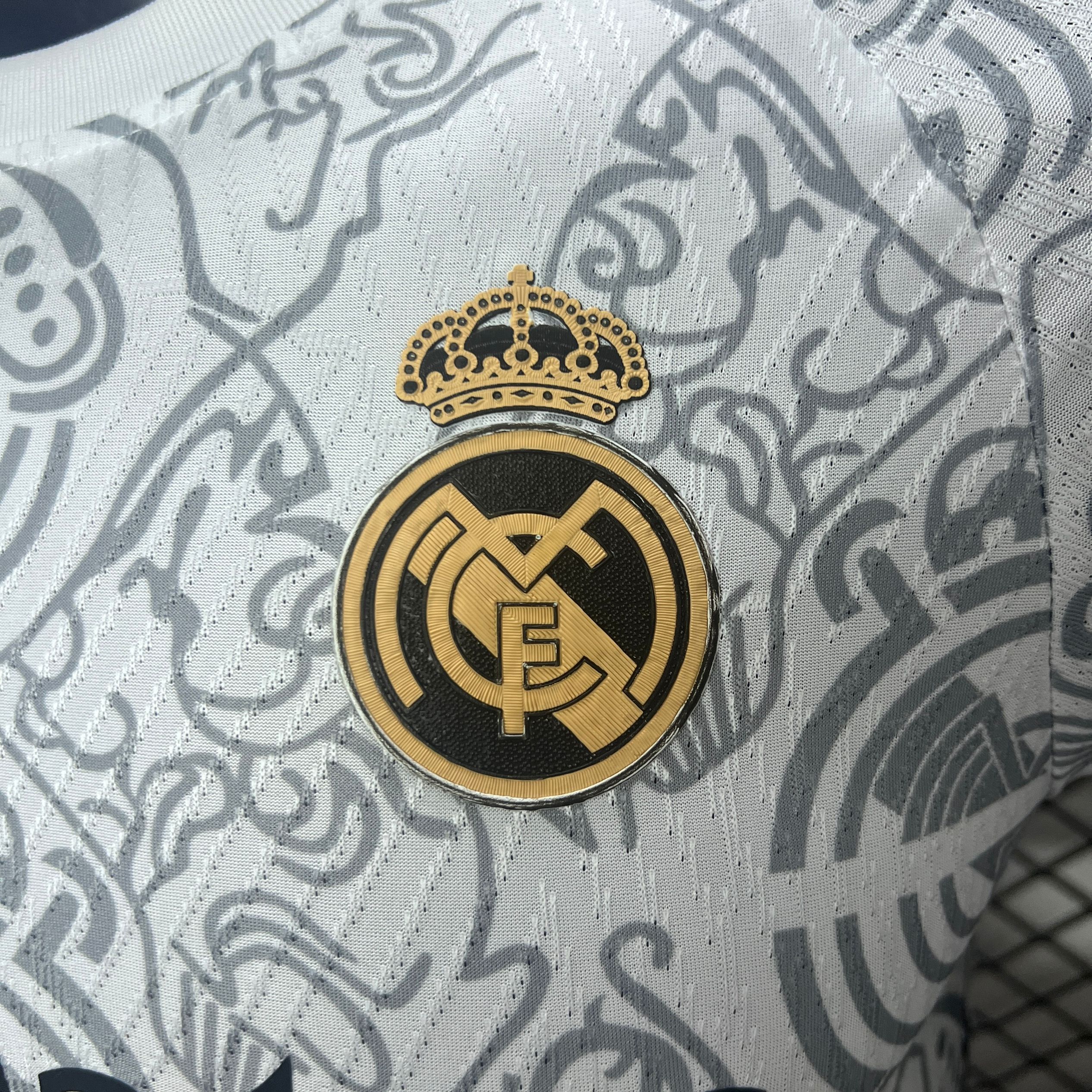 ManixJersey.com | Real Madrid 24-25 White Line Pattern Special Edtion Jersey - Player Version -Customize Name, Number and Patch | Worldwide Shipping