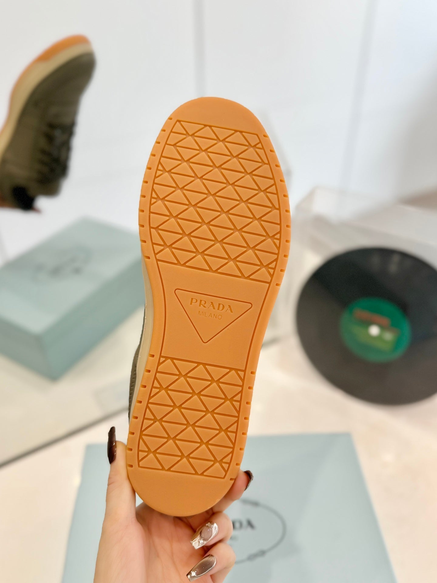 PRA DOWNTOWN PERFORATED SNEAKERS OLIVE CALFSKIN、mysite、Cacoeks