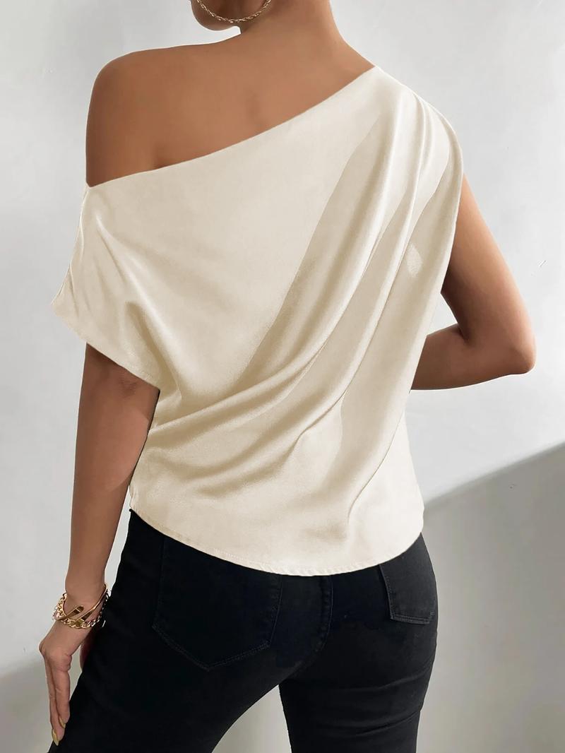Women's Plain Blouse, Chic Casual One Shoulder Top for Daily Wear, Ladies Clothes for All Seasons, Womenswear