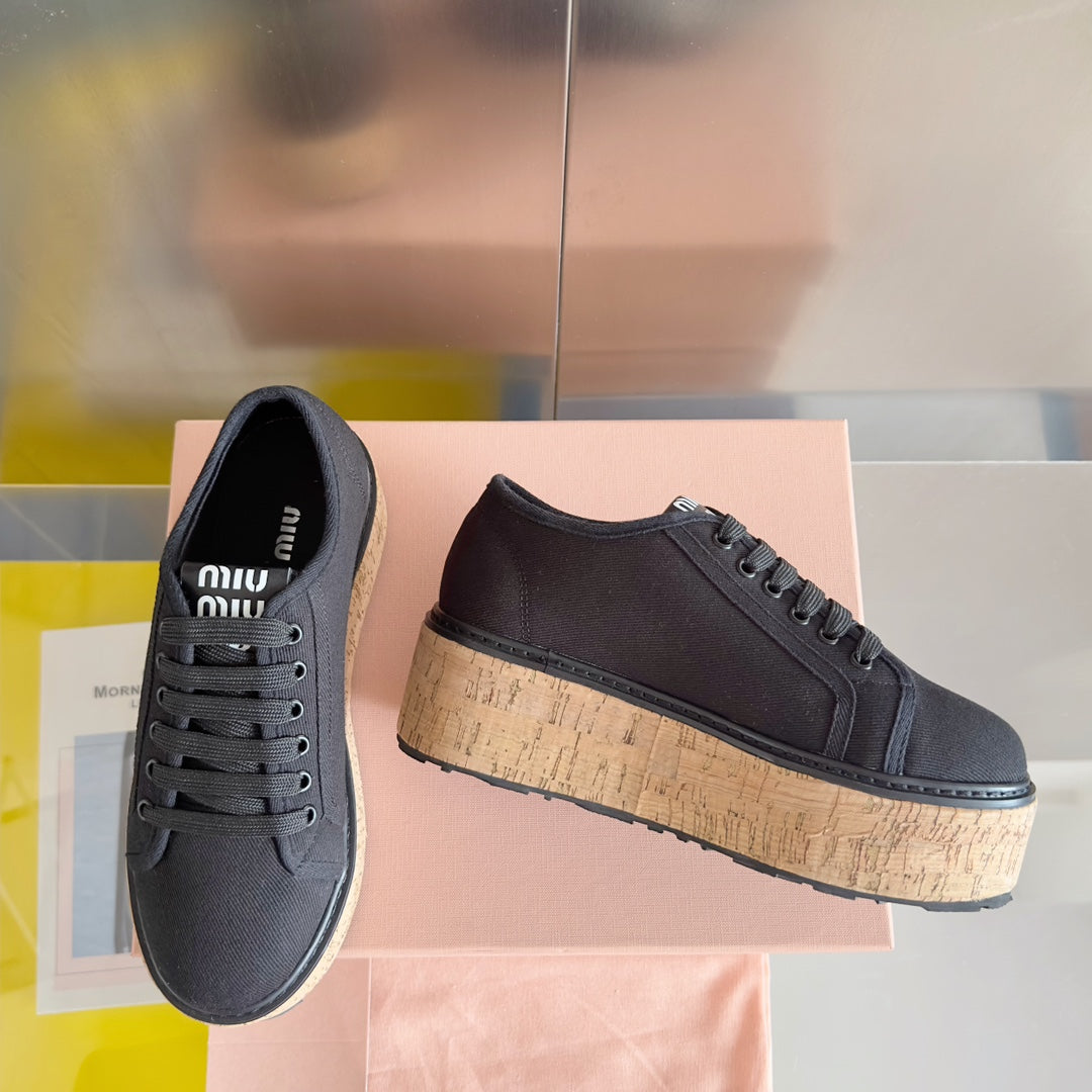 Lace - up Platform Shoes Black Canvas、mysite、Cacoeks
