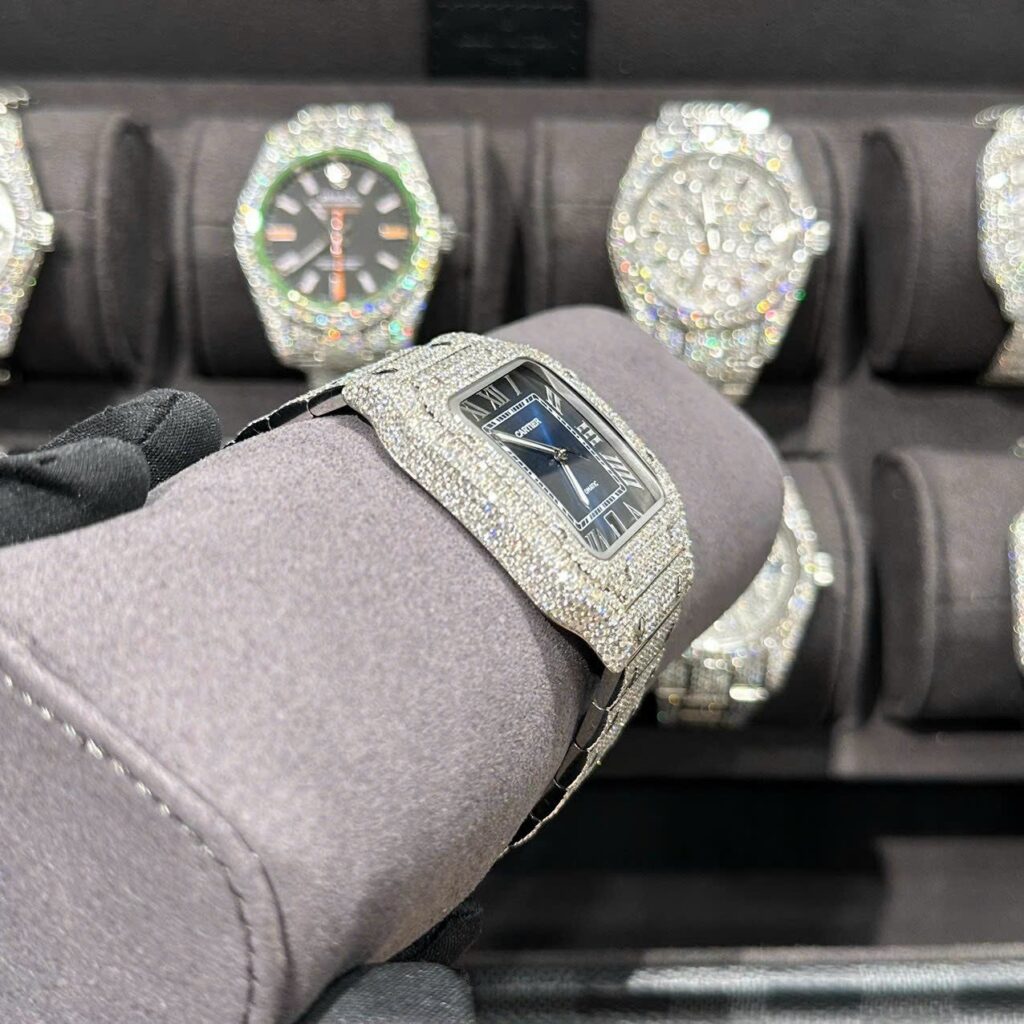 Đồng Hồ Cartier Santos Độ Full Kim Cương Thiên Nhiên Blue Dial 39 (8)