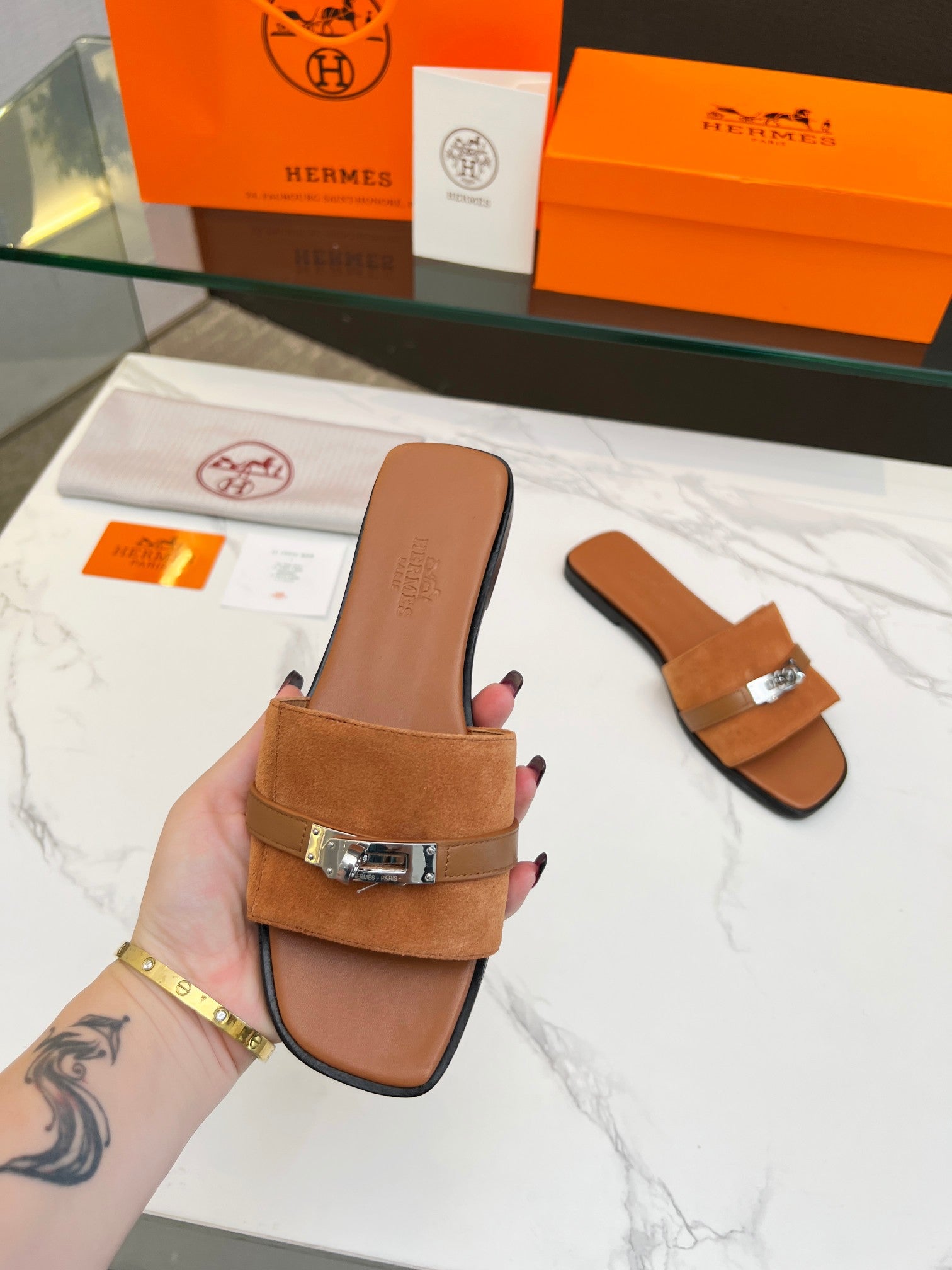 Giulia Sandal Tan Suede Tan Calfskin、mysite、Cacoeks