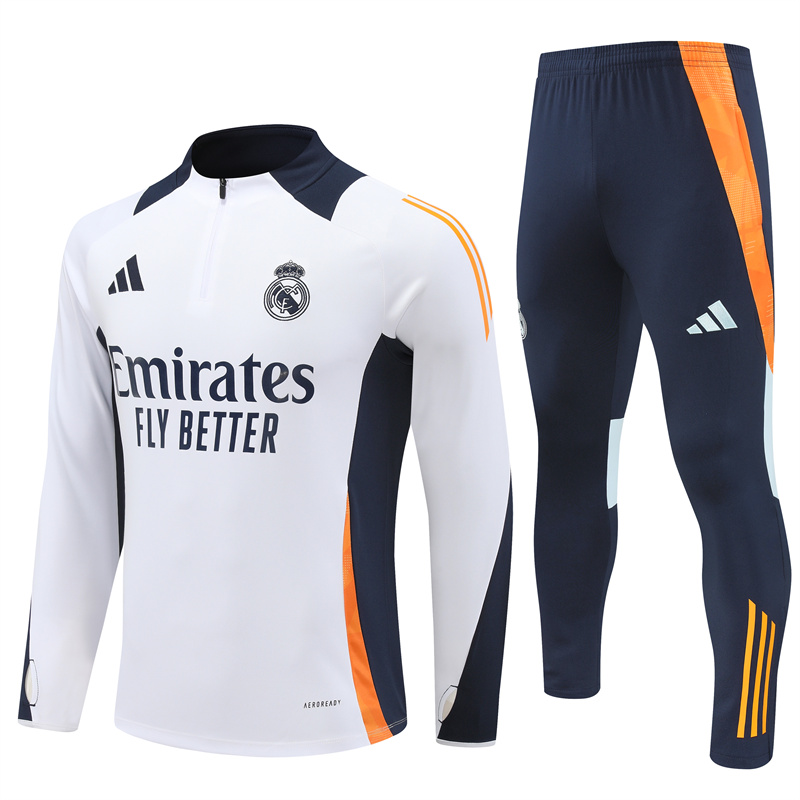ManixJersey.com | Real Madrid 24-25 Long Sleeve Training Set - White -Customize Name, Number and Patch | Worldwide Shipping