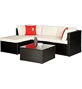 5 Pieces Rattan Patio Furniture Sets Patio Sofa Wicker Sectional Sofa Modular Outdoor Conversatio...