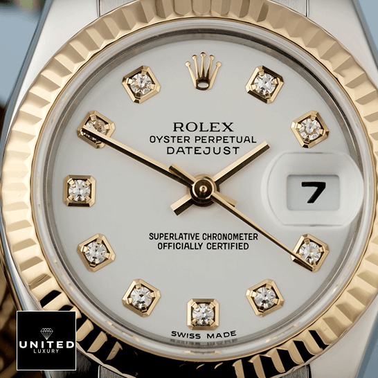 Rolex Datejust Diamond White Dial Replica close analog view