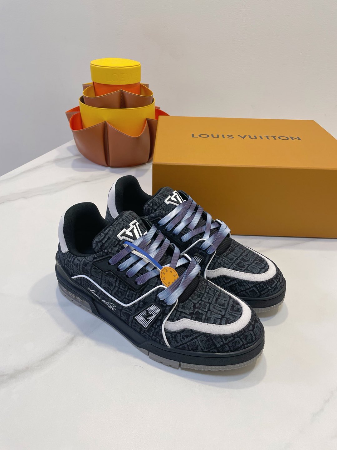 TRAINER SNEAKER IN BLACK MONOGRAM DENIM FABRIC、mysite、Cacoeks